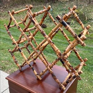 Vintage Boho Burnt Bamboo Folding Wine Rack Plant Trellis Wall Hanging